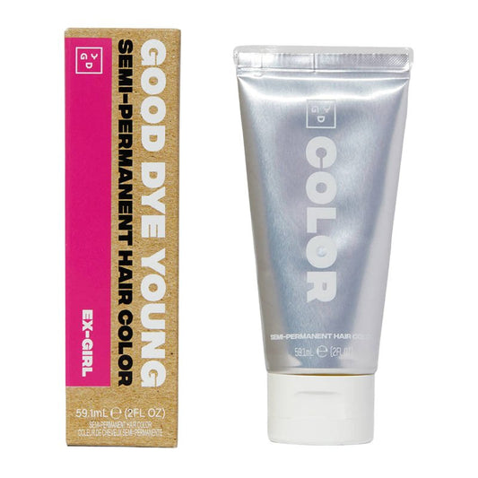 Good Dye Young | Semi-Permanent Hair Colour | perfect pop of colour | money pieces | buzzcuts | bangs | dip-dyes | 59ml | salon-grade pigments | non-toxic formula | ultra-vibrant colour | 7-24 washes | super conditioning | high-quality cream base | hydrating hair mask | essential oil benefits | Ex-Girl | pink hair |